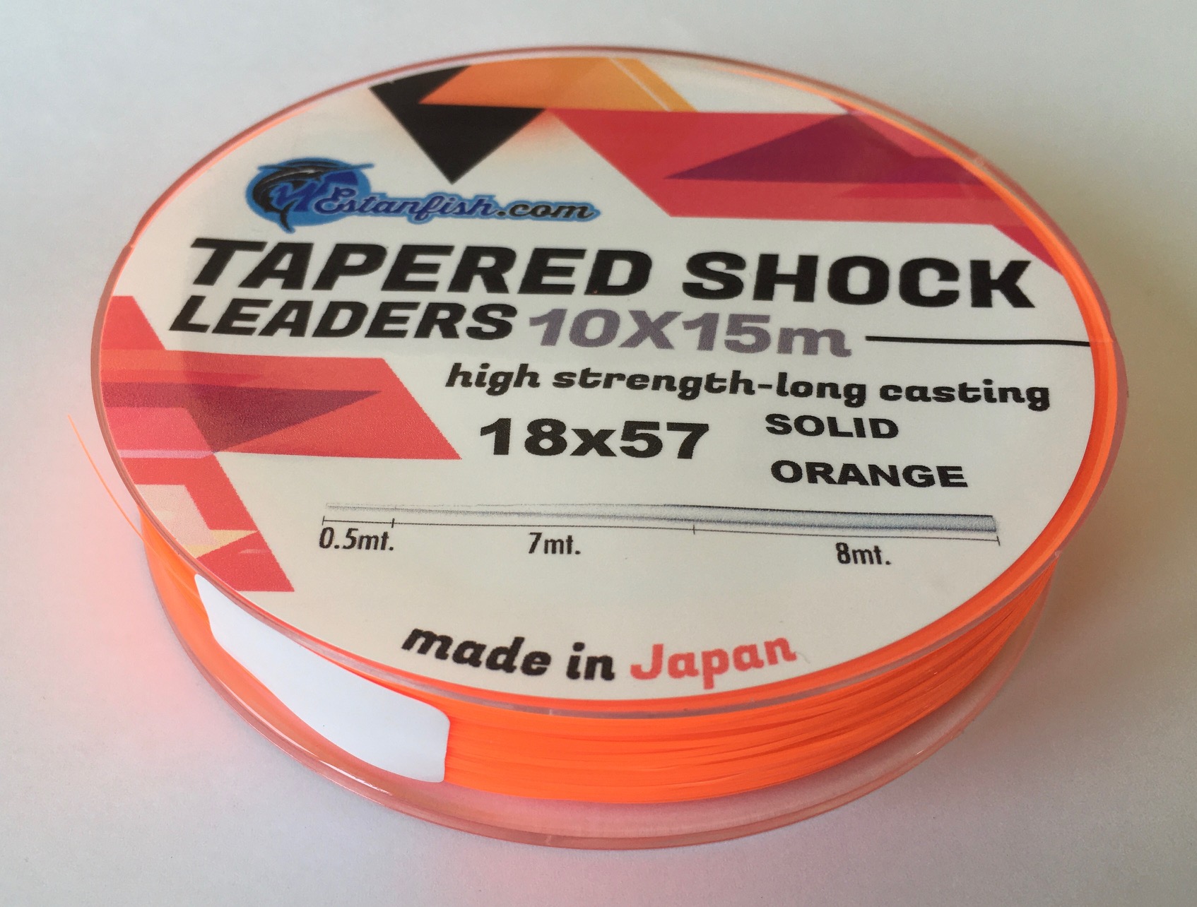 COLA SURF CASTING - TAPERED SURF LEADER SOLID ORANGE 10X15 m 0,18-0,57mm