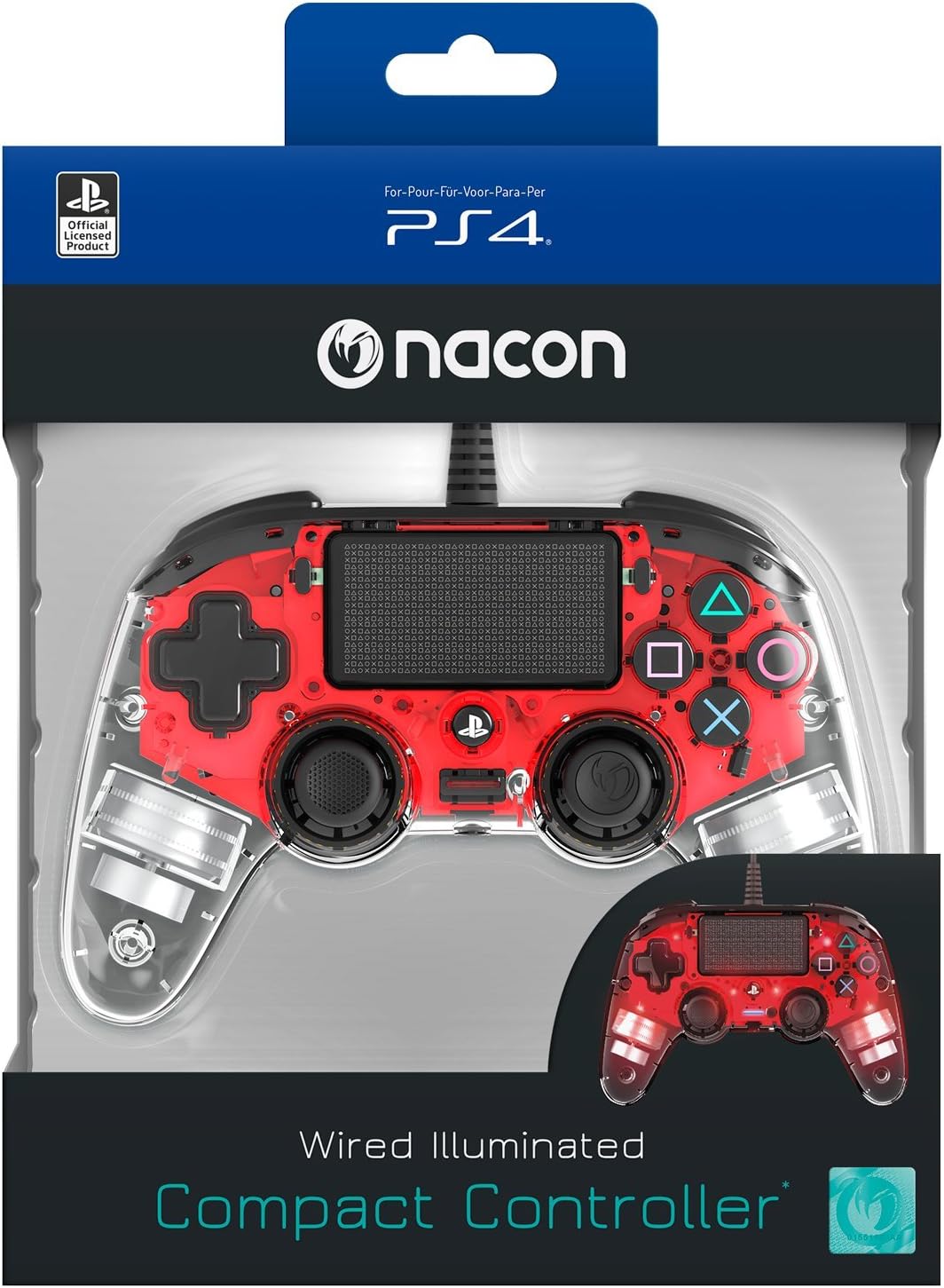 MANDO NACON CON CABLE Y LUCES ROJO PS4