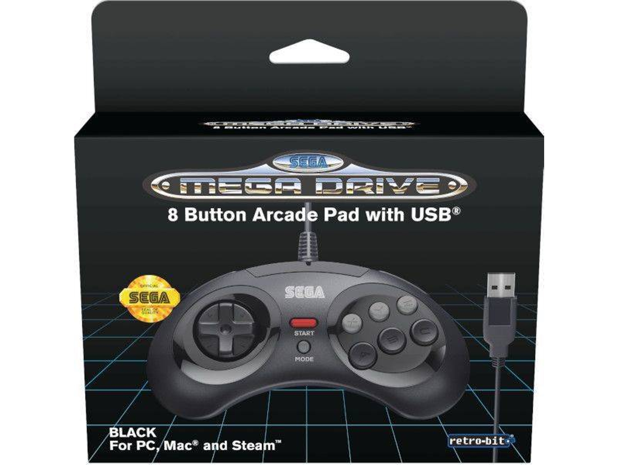 MANDO SEGA MD MINI Retro-Bit 8-BOTONES 2.4G NEGRO