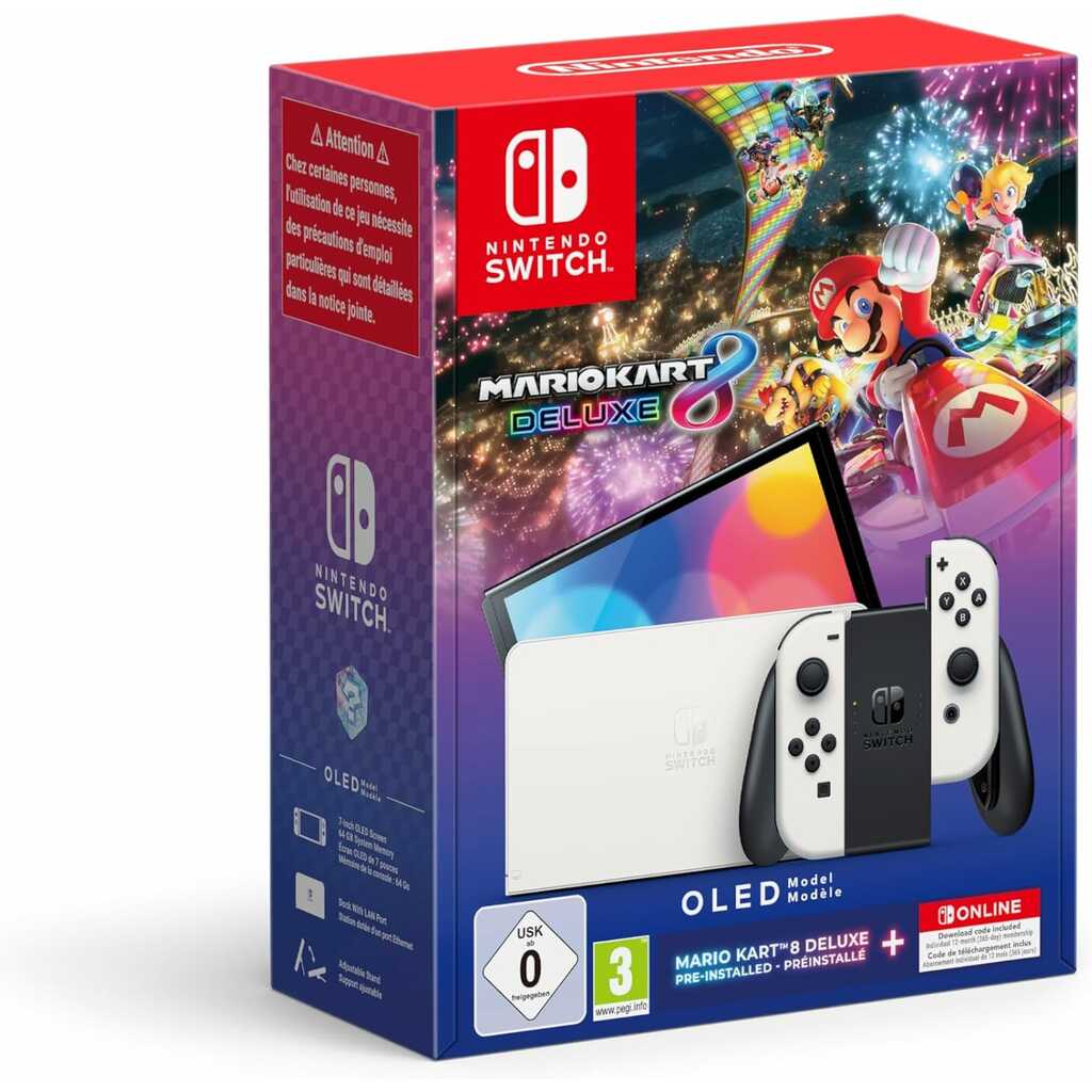 CONSOLA NINTENDO SWITCH OLED BLANCA+MARIO KART+12M CONSOLA NINTENDO SWITCH OLED BLANCA+MARIO KART+12M
