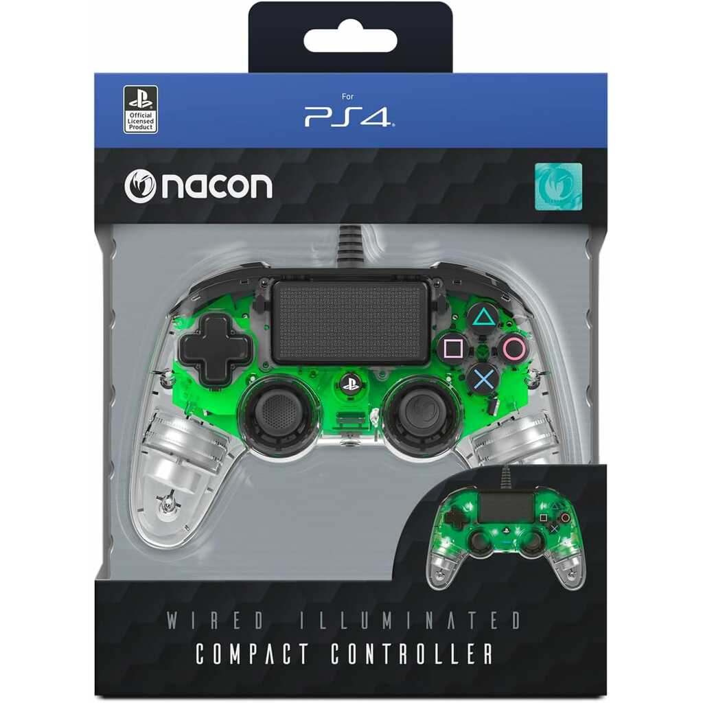 MANDO NACON CON CABLE Y LUCES VERDE PS4