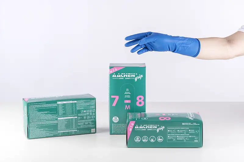 LATEX GLOVE S/P BLUE AACHENGRIP T.L (50 PCS) 1