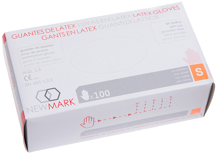 LUVA DE LÁTEX NEW-MARK SEM PÓ S.S. (100 UNIDADES)