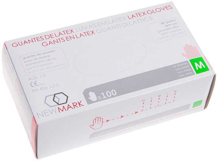 LUVAS DE LÁTEX NEW-MARK SEM PÓ TAMANHO M (100 UNIDADES)