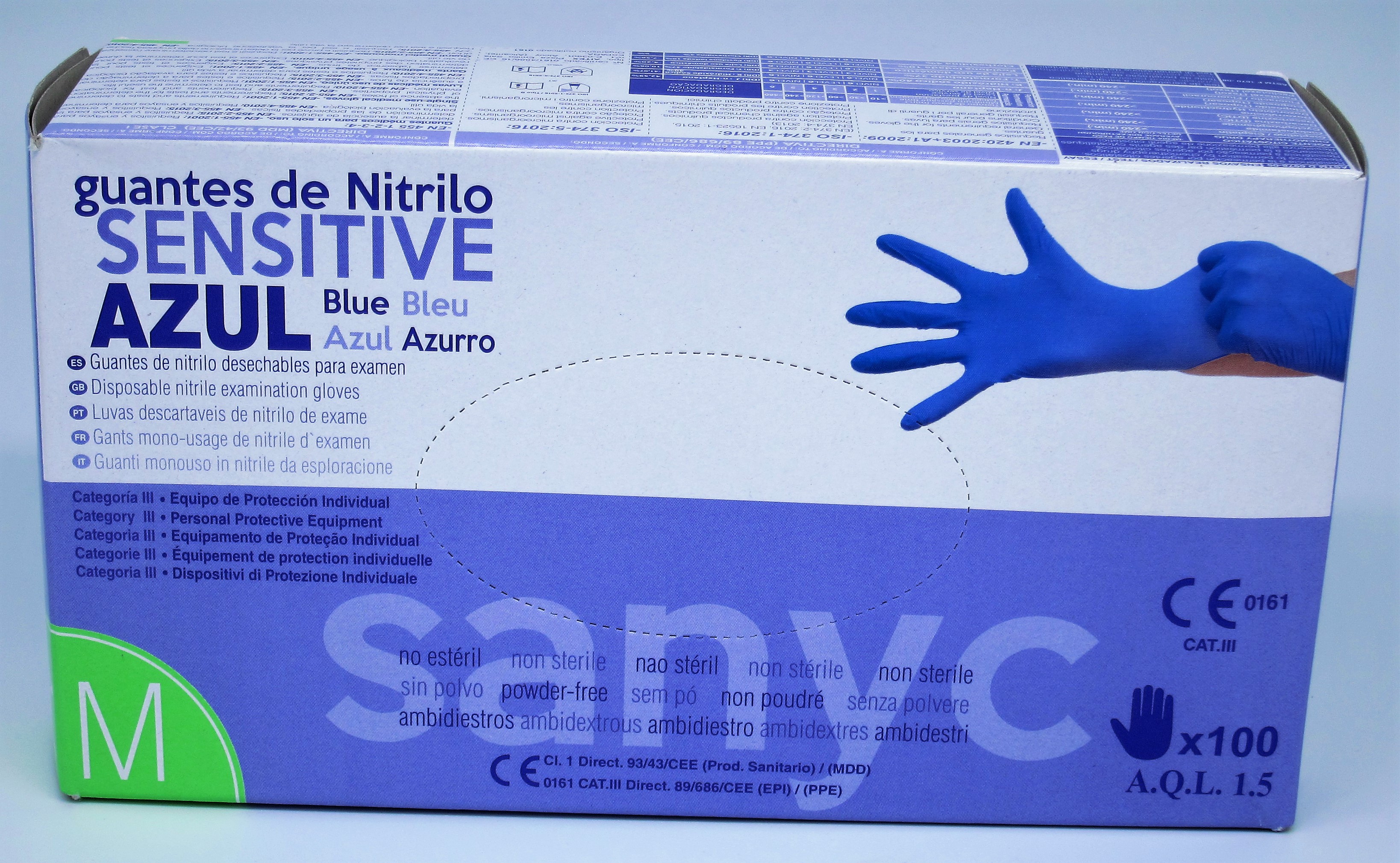 LUVA DE NITRILO AZUL SENSÍVEL TAMANHO L (100 UNIDADES)