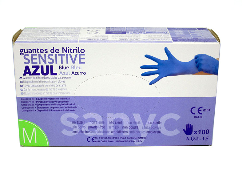 LUVA DE NITRILO SENSÍVEL AZUL TAMANHO M (100 UNIDADES)