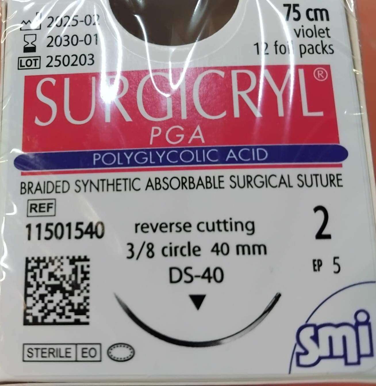 ACIDO POLIGLICOLICO CON AGUJA 12 X 75 cm USP 2