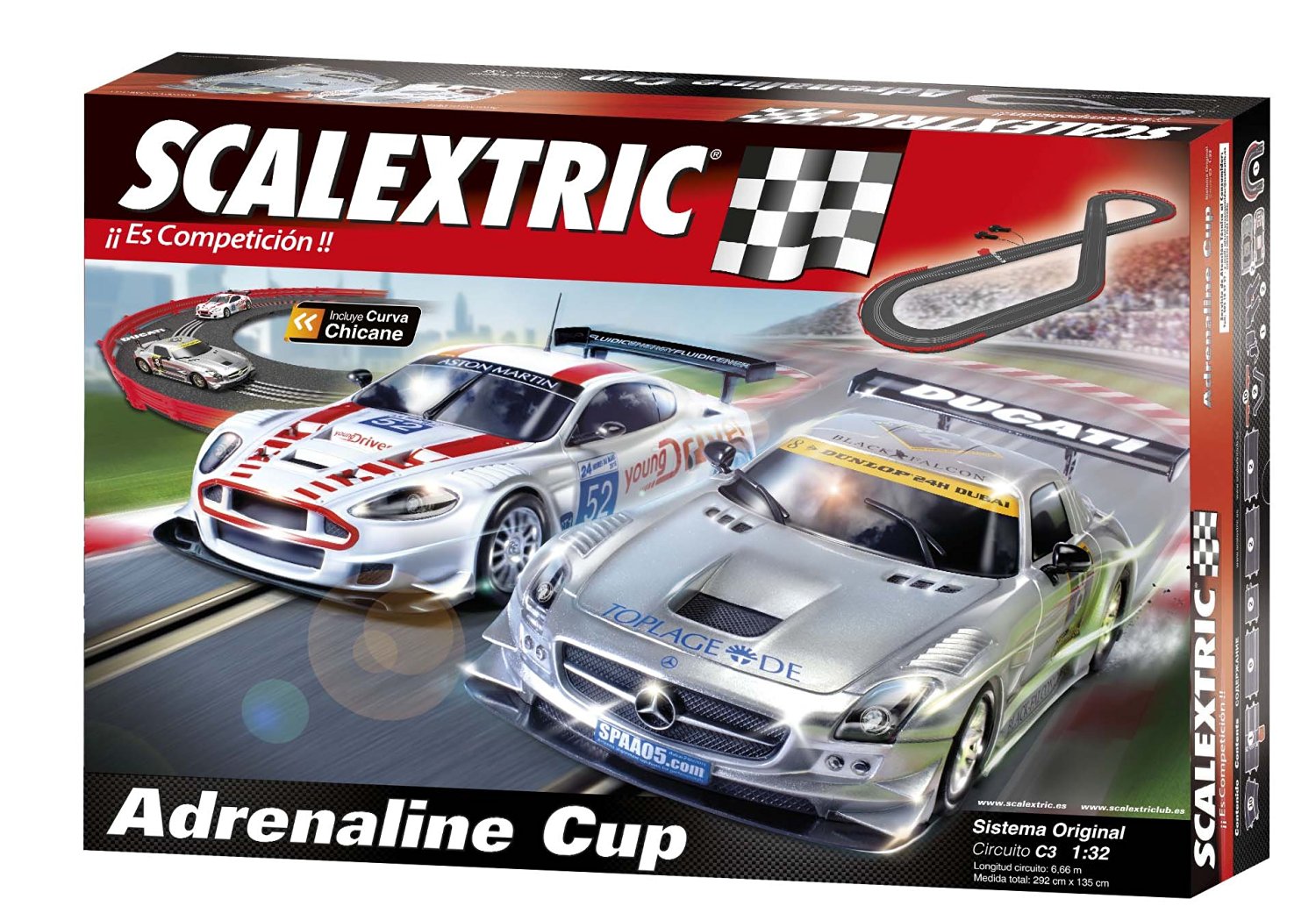 scalextric a10130s500 circuito c3 adrenaline cup, pista gris