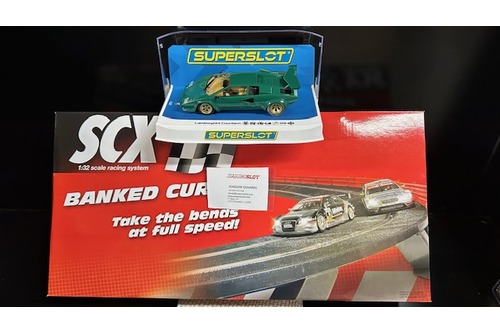 pack scalextric curva peraltada + lamborghini countach