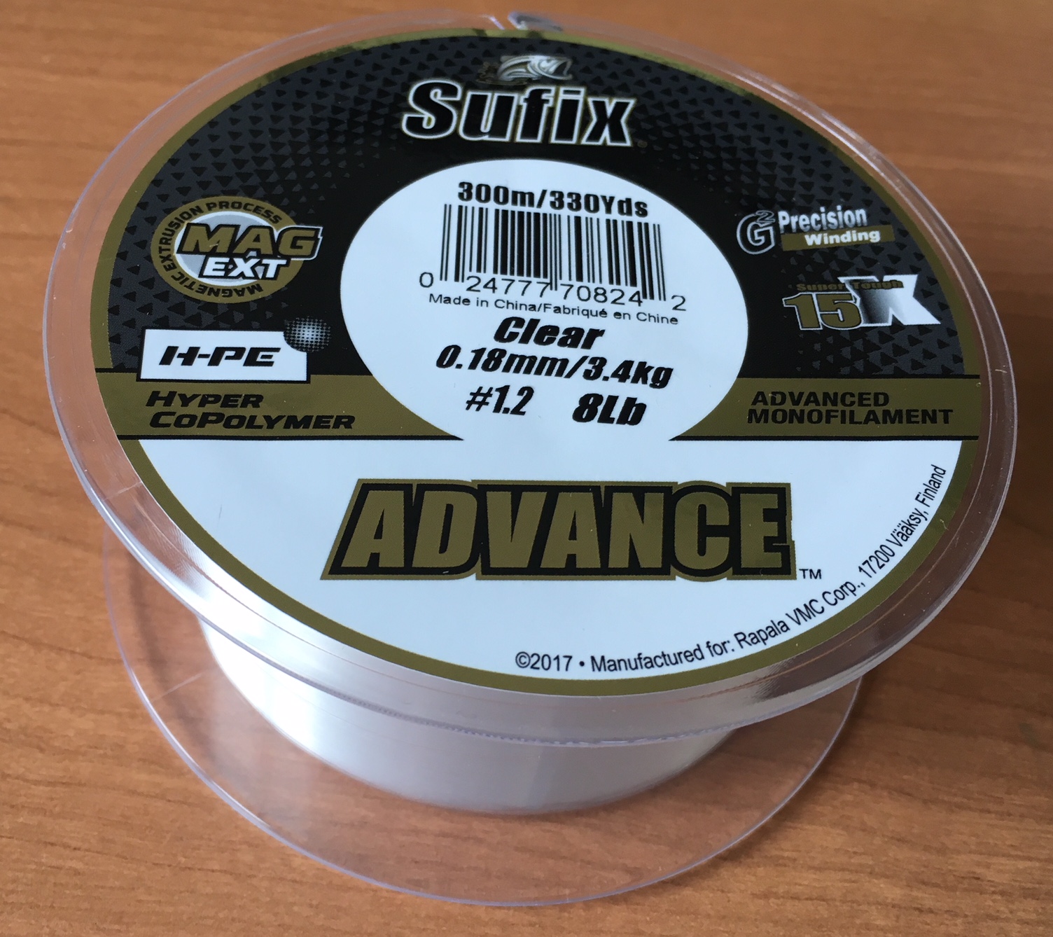 NYLON SUFIX ADVANCE CLEAR 300m 0,18mm 3,4kg