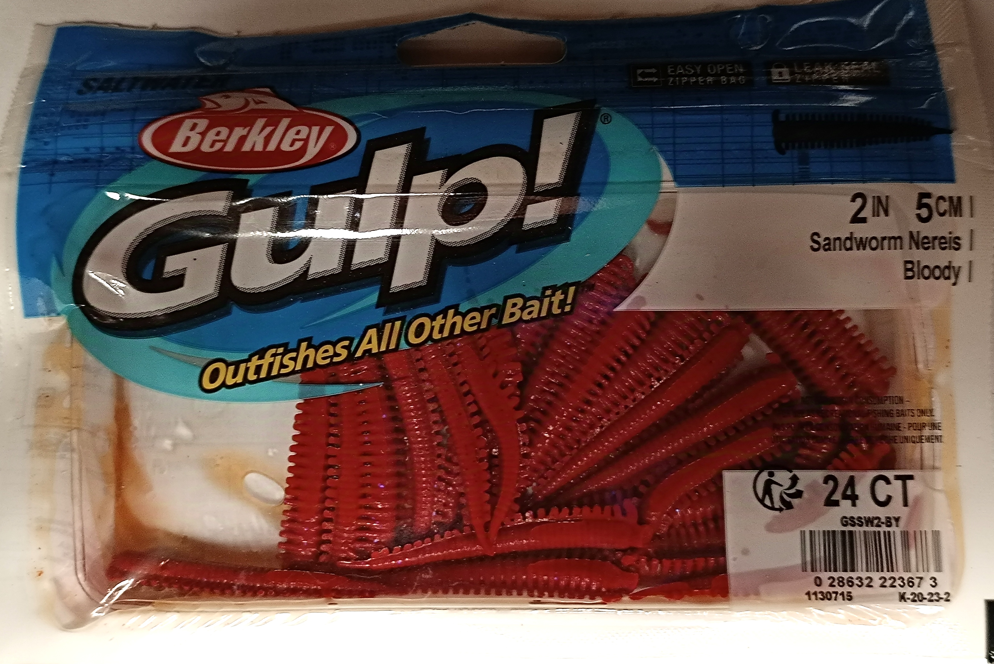 VINILO BERKLEY GULP SALTWATER SANDWORM 5cm (24 unidades) 2IN BLOODY RQ