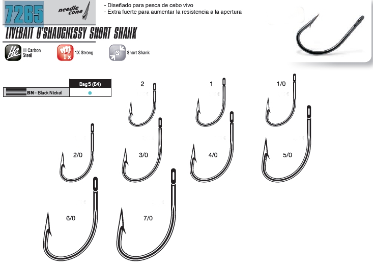 ANZUELO VMC 7265 LIVEBAIT BN 1/0  (5 unidades)