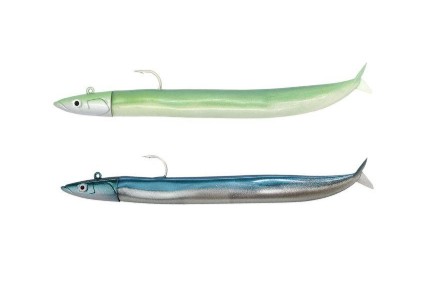 FIIISH DOBLE COMBO CRAZY SAND EEL 100 OFFSHORE 10GR VERT NACRE + BLEU NACRE