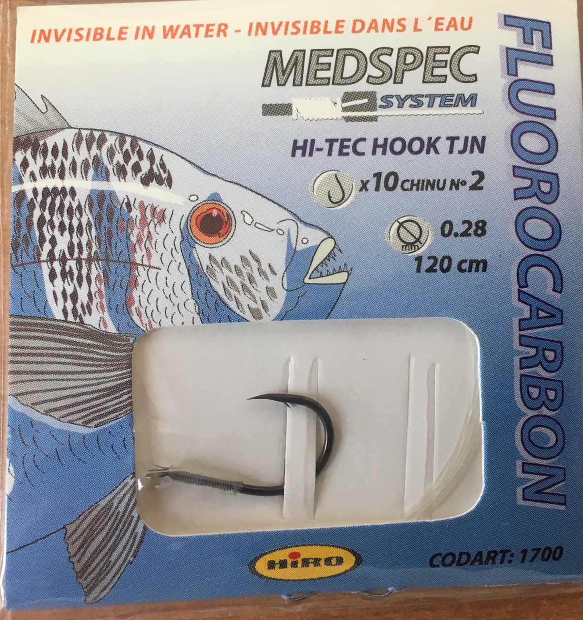 ANZUELO MONTADO FLUOROCARBON HIRO Nº 2 0.28mm 120cm (10 unidades)