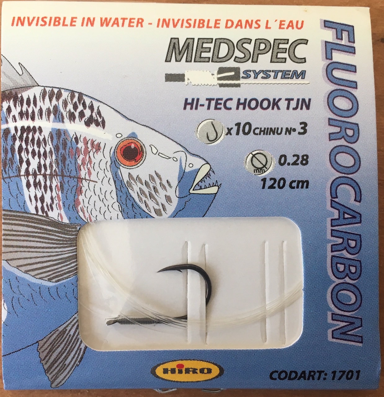 ANZUELO MONTADO FLUOROCARBON HIRO Nº 3 0.28mm 120cm (10 unidades)