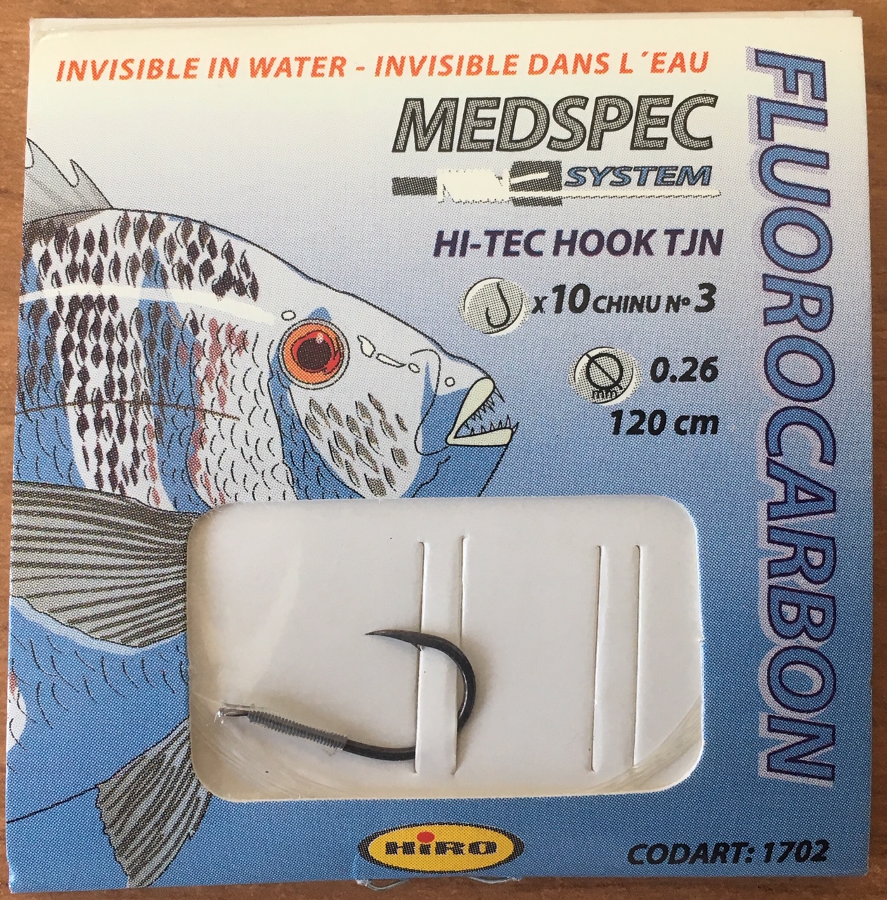 ANZUELO MONTADO FLUOROCARBON HIRO Nº 3 0.26mm 120cm (10 unidades)