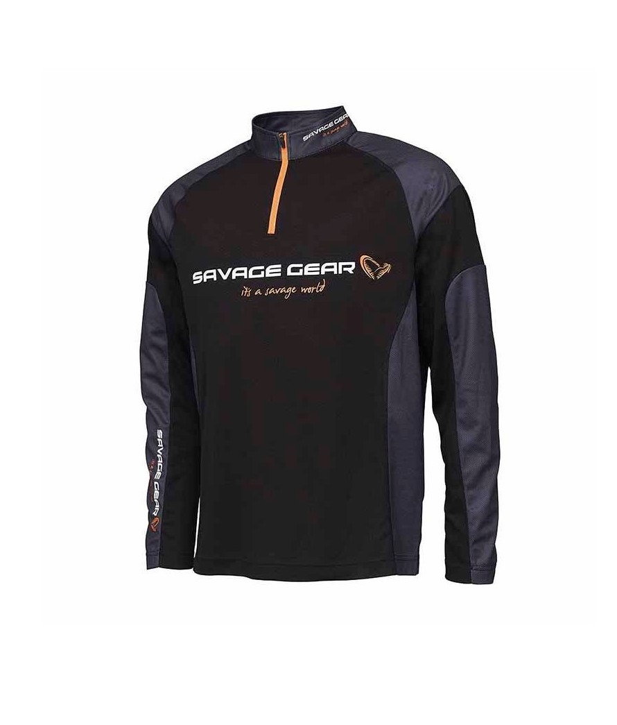 CAMISETA SAVAGE GEAR TOURNAMENT GEAR SHIRT 1/2 ZIP XXL BLACK INK