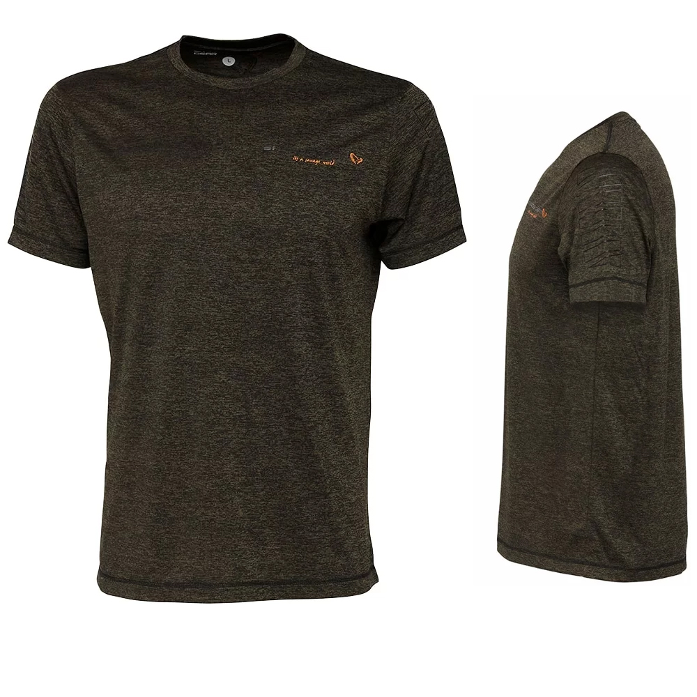 SAVAGE GEAR POLO FIGHTER STRETCH T-SHIRT L BURNT OLIVE MELANGE
