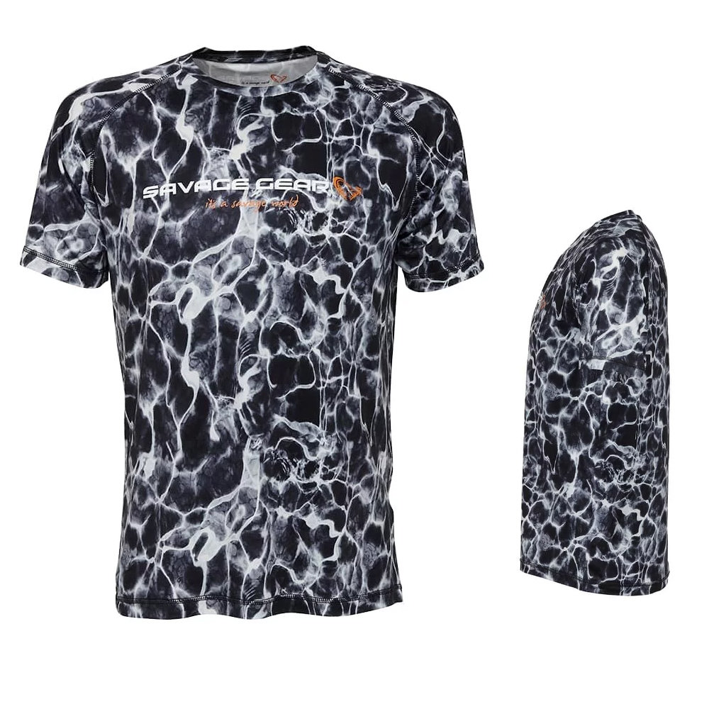 SAVAGE GEAR CAMISETA TECNICA NIGHT UV T-SHIRT XL BLACK WATERPRINT