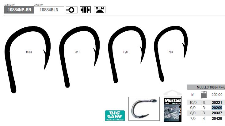 MUSTAD ANZUELO BIG GAME 10884NP-BN 10/0 (3 UNIDAD)