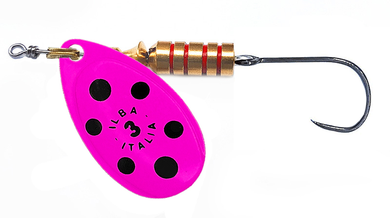 CUCHARILLA ILBA TONDO ROSA FLUOR PUNTOS NEGROS Nº 2 5 GR (1 ANZUELO SIN MUE