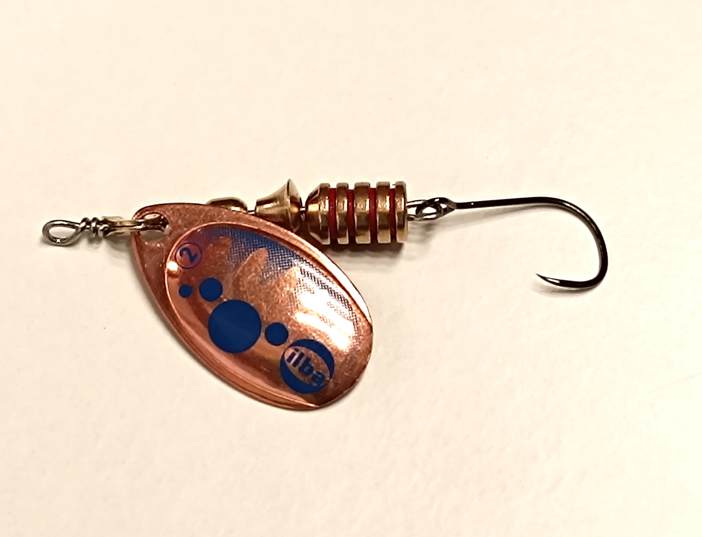 CUCHARILLA ILBA TONDO BUBBLE COBRE PUNTOS AZULES Nº 3 7 GR (1 ANZUELO SIN M
