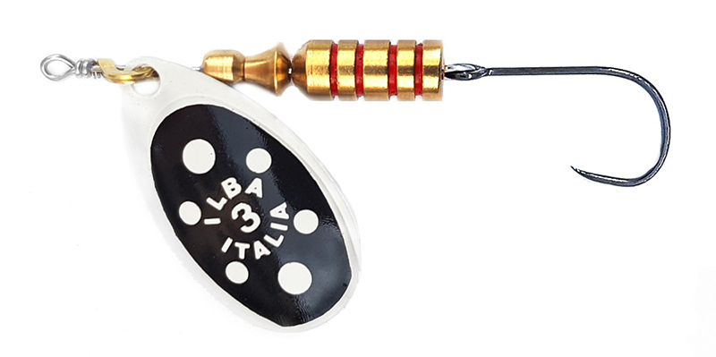 CUCHARILLA ILBA TONDO BOLT NEGRA BLANCO N°1 3 GR (1 ANZUELO SIN MUERTE)