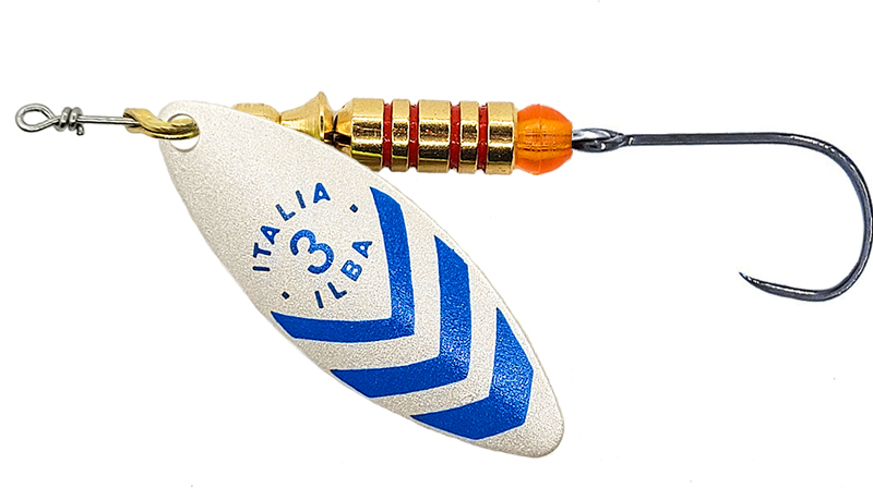 CUCHARILLA ILBA LUNGO PERLA RAYAS AZULES Nº 2 5 GR (1 ANZUELO SIN MUERTE)