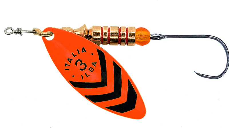 CUCHARILLA ILBA LUNGO NARANJA FLUOR RAYAS NEGRAS Nº 3 7 GR (1 ANZUELO SIN M
