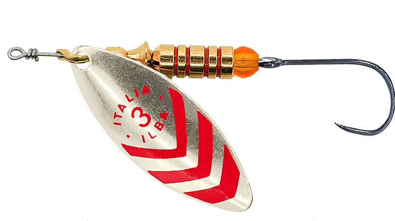 CUCHARILLA ILBA LUNGO PLATA RAYAS ROJAS Nº 1 3 GR (1 ANZUELO SIN MUERTE)