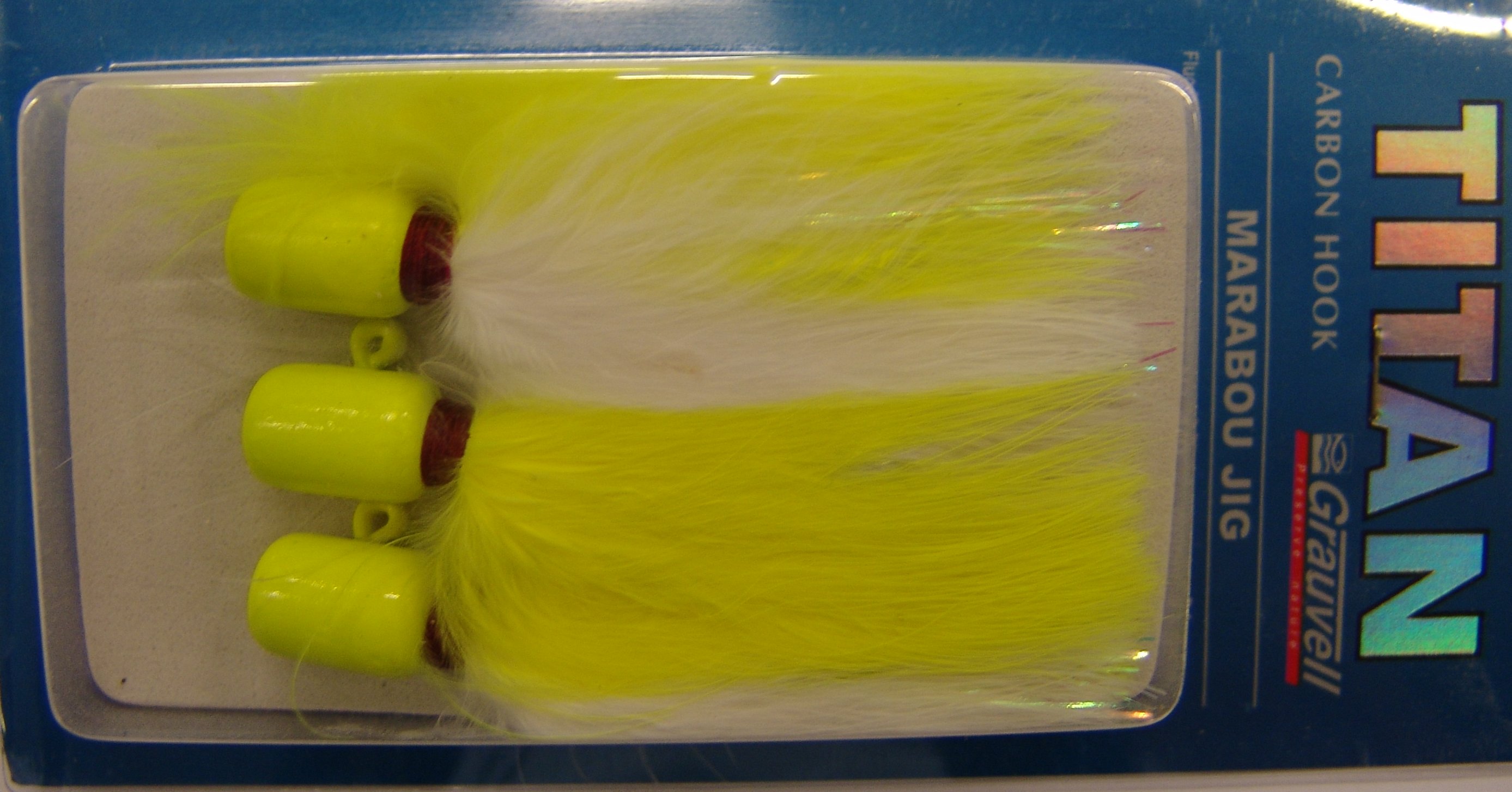 MARABOU JIG 4/0 FLUOR YELLOW/WHITE (paquete de 3 unidades)