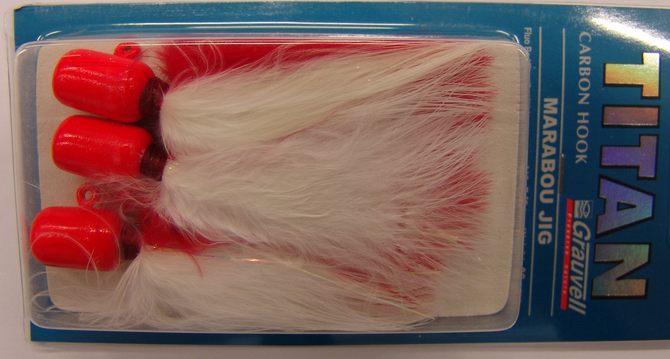 MARABOU JIG 5/0 28GR FLUOR RED/WHITE (paquete de 3 unidades)