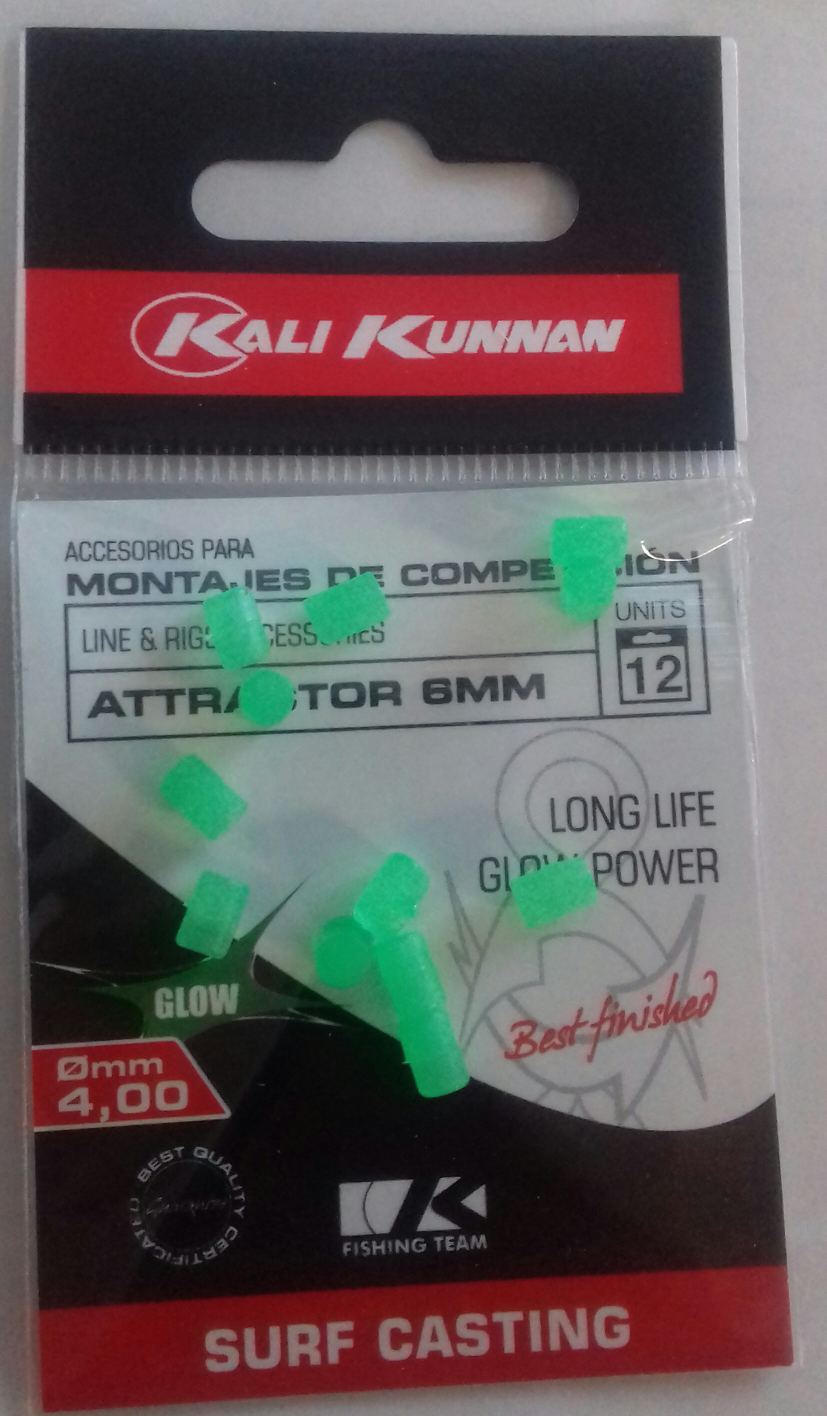 KALI KUNNAN ATTRACTOR 6mm GLOW-GREEN (12 unidades)