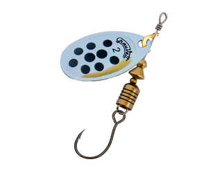 CUCHARILLA GRAUVELL PLATA PUNTOS NEGROS Nº 2 (1 ANZUELO SIN MUERTE)  CUCHARILLA GRAUVELL PLATA PUNTOS NEGROS Nº 2 (1 ANZUELO SIN MUERTE)