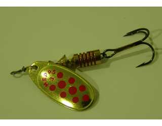 CUCHARILLA MEPPS COMET 3 ORO PUNTOS ROJOS