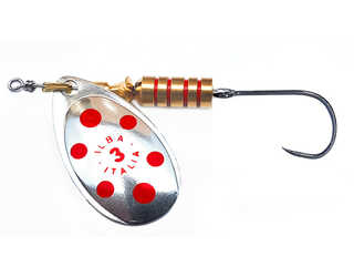 CUCHARILLA ILBA TONDO PLATA PUNTOS ROJOS N°2 5 GR (1 ANZUELO SIN MUERTE)