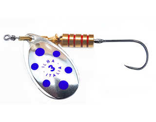 CUCHARILLA ILBA TONDO PLATA PUNTOS AZULES N°1 3 GR (1 ANZUELO SIN MUERTE)
