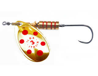 CUCHARILLA ILBA TONDO ORO PUNTOS ROJOS N°0 2 GR (1 ANZUELO SIN MUERTE)