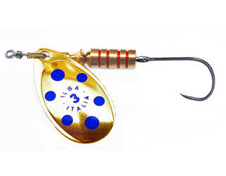 CUCHARILLA ILBA TONDO ORO PUNTOS AZULES N°1 3 GR (1 ANZUELO SIN MUERTE)