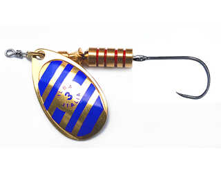 CUCHARILLA ILBA TONDO ZEBRA ORO-AZUL N°2 5 GR (1 ANZUELO SIN MUERTE)