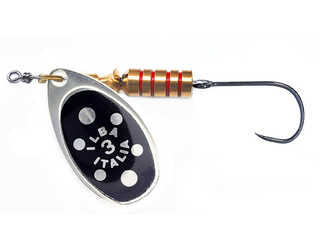 CUCHARILLA ILBA TONDO NEGRO PUNTOS PLATA N°0 2 GR (1 ANZUELO SIN MUERTE)