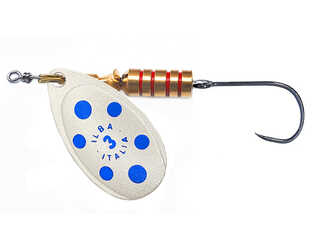 CUCHARILLA ILBA TONDO PERLA PLATA PUNTOS AZULES Nº 1 3 GR (1 ANZUELO SIN MU