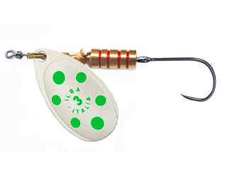 CUCHARILLA ILBA TONDO PERLA PLATA PUNTOS VERDES Nº 2 5 GR (1 ANZUELO SIN MU