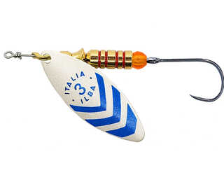 CUCHARILLA ILBA LUNGO PERLA RAYAS AZULES Nº 2 5 GR (1 ANZUELO SIN MUERTE)  CUCHARILLA ILBA LUNGO PERLA RAYAS AZULES Nº 2 5 GR (1 ANZUELO SIN MUERTE)
