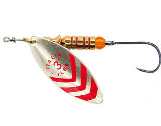 CUCHARILLA ILBA LUNGO PLATA RAYAS ROJAS Nº 2 5 GR (1 ANZUELO SIN MUERTE)  CUCHARILLA ILBA LUNGO PLATA RAYAS ROJAS Nº 2 5 GR (1 ANZUELO SIN MUERTE)