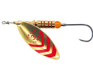 CUCHARILLA ILBA LUNGO ORO RAYAS ROJAS Nº 2 5 GR (1 ANZUELO SIN MUERTE)  CUCHARILLA ILBA LUNGO ORO RAYAS ROJAS Nº 2 5 GR (1 ANZUELO SIN MUERTE)