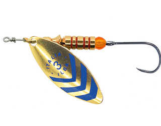 CUCHARILLA ILBA LUNGO ORO RAYAS AZULES Nº 2 5 GR (1 ANZUELO SIN MUERTE)  CUCHARILLA ILBA LUNGO ORO RAYAS AZULES Nº 2 5 GR (1 ANZUELO SIN MUERTE)