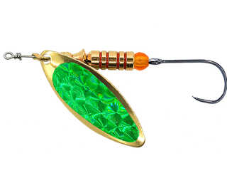 CUCHARILLA ILBA LUNGO ALPHA ORO MIRALL VERDE Nº 2 5 GR (1 ANZUELO SIN MUERT  CUCHARILLA ILBA LUNGO ALPHA ORO MIRALL VERDE Nº 2 5 GR (1 ANZUELO SIN MUERT