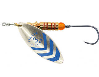 CUCHARILLA ILBA LUNGO PLATA RAYAS AZULES Nº 3 7 GR (1 ANZUELO SIN MUERTE)  CUCHARILLA ILBA LUNGO PLATA RAYAS AZULES Nº 3 7 GR (1 ANZUELO SIN MUERTE)