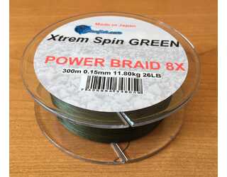 .XTREM SPIN BRAID 8X GREEN 300m 0,15mm 11.8kg 26 LB